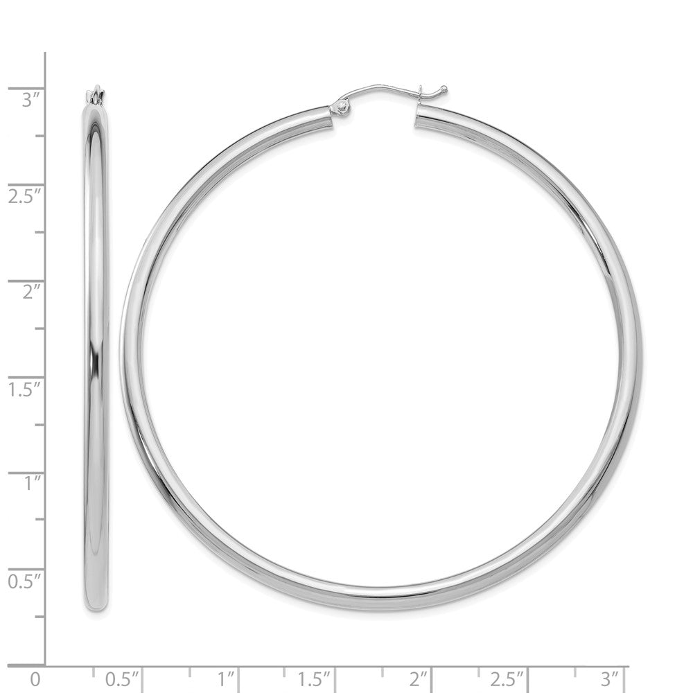 14K White Gold Polished 3mm Tube Hoop Earrings