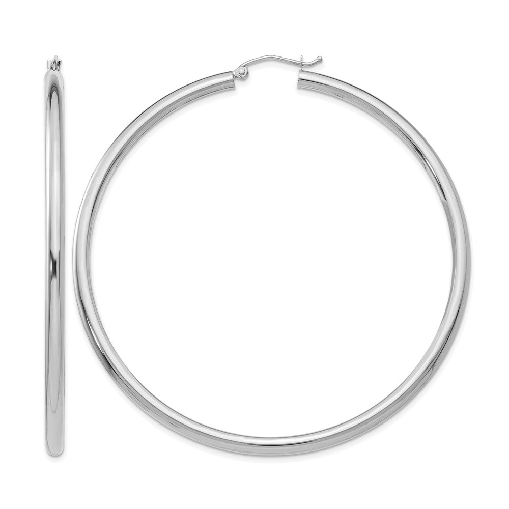14K White Gold Polished 3mm Tube Hoop Earrings