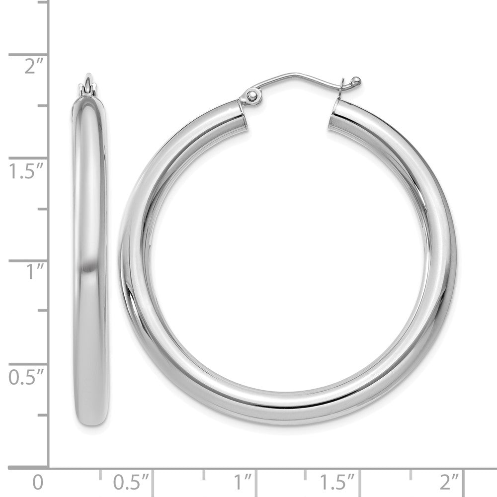 14K White Gold Polished 4mm Lightweight Tube Hoop Earrings
