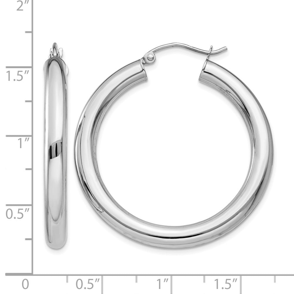14K White Gold Polished 4mm Tube Hoop Earrings