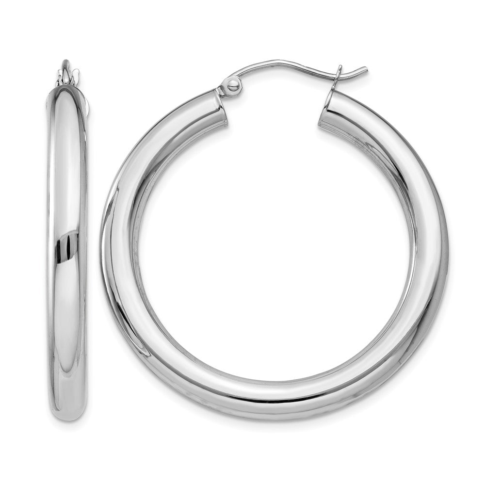 14K White Gold Polished 4mm Tube Hoop Earrings