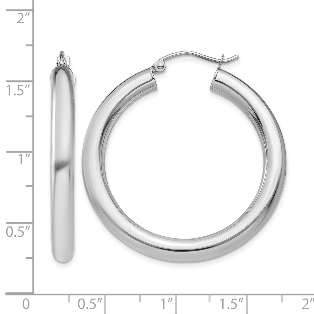 14K White Gold Polished 4mm Lightweight Tube Hoop Earrings