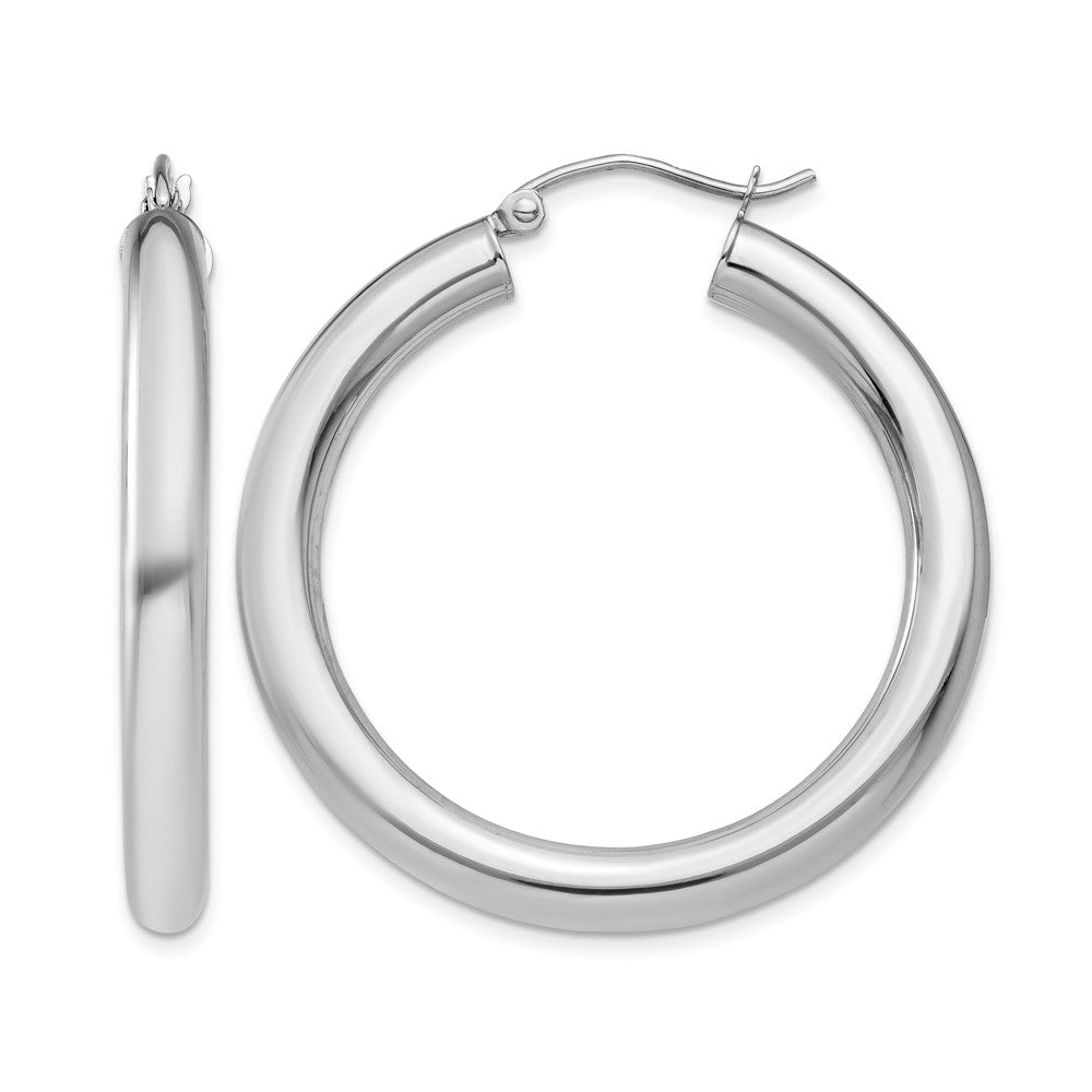 14K White Gold Polished 4mm Lightweight Tube Hoop Earrings