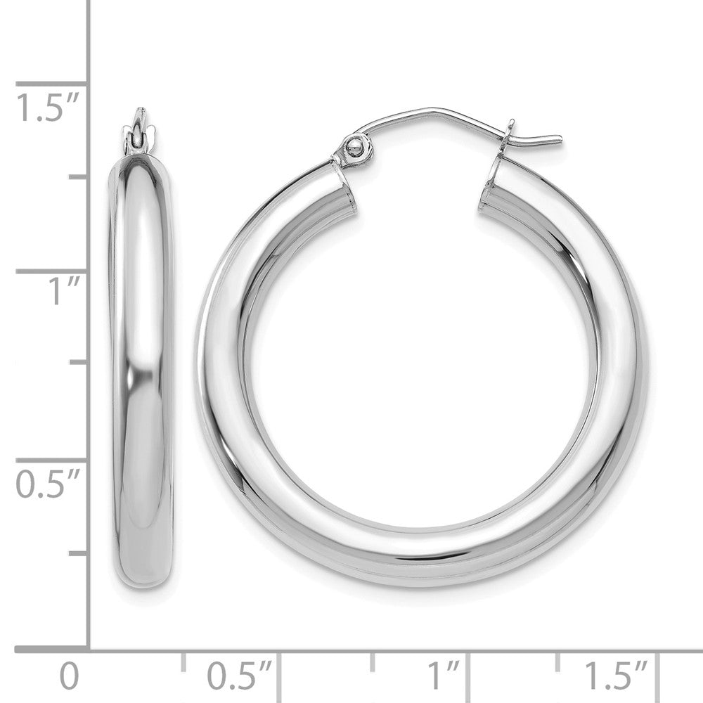 14K White Gold Polished 4mm Tube Hoop Earrings
