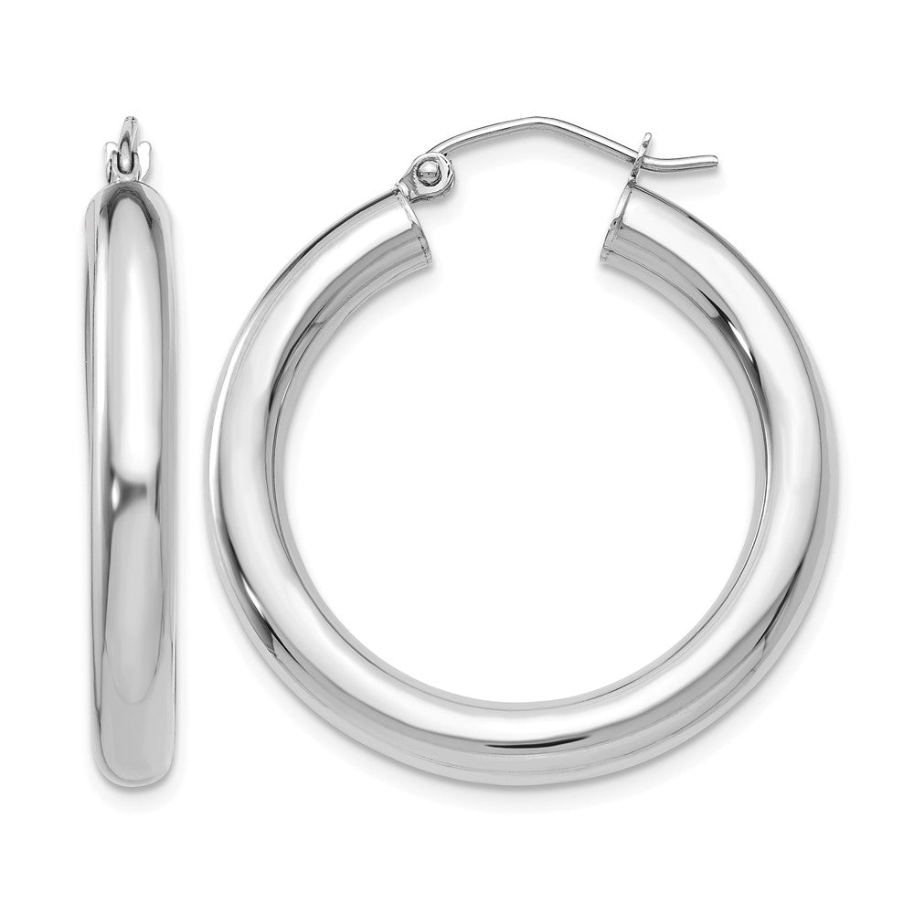 14K White Gold Polished 4mm Tube Hoop Earrings