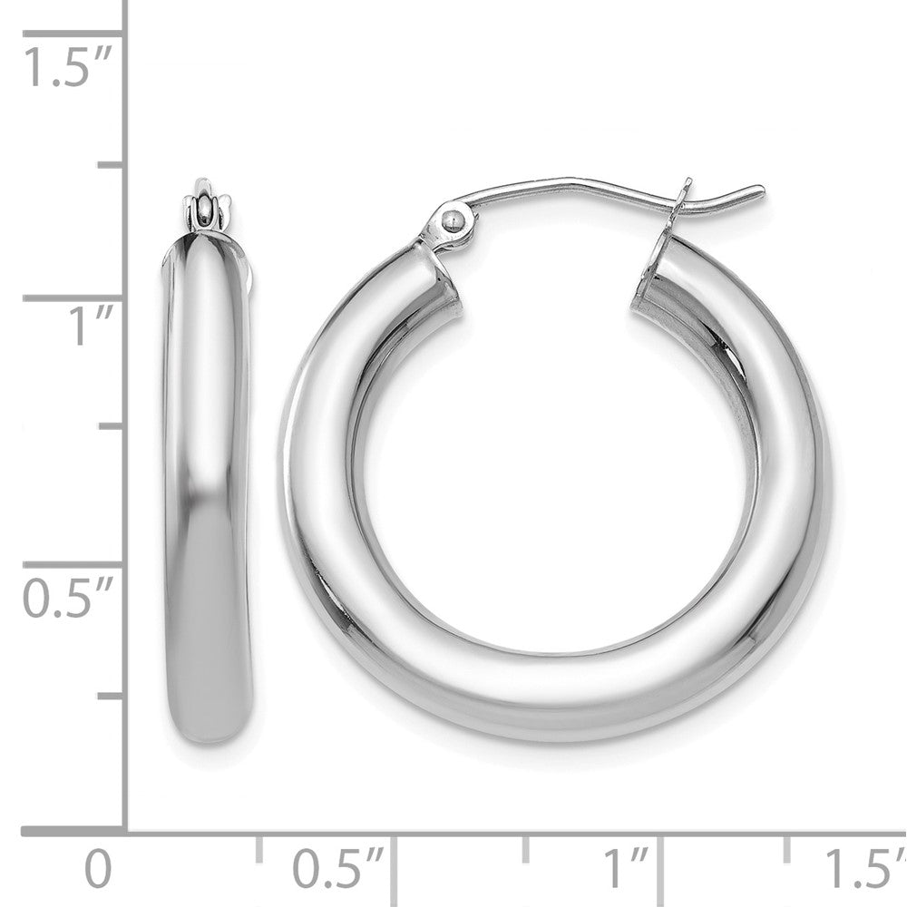 14K White Gold Polished 4mm Lightweight Tube Hoop Earrings
