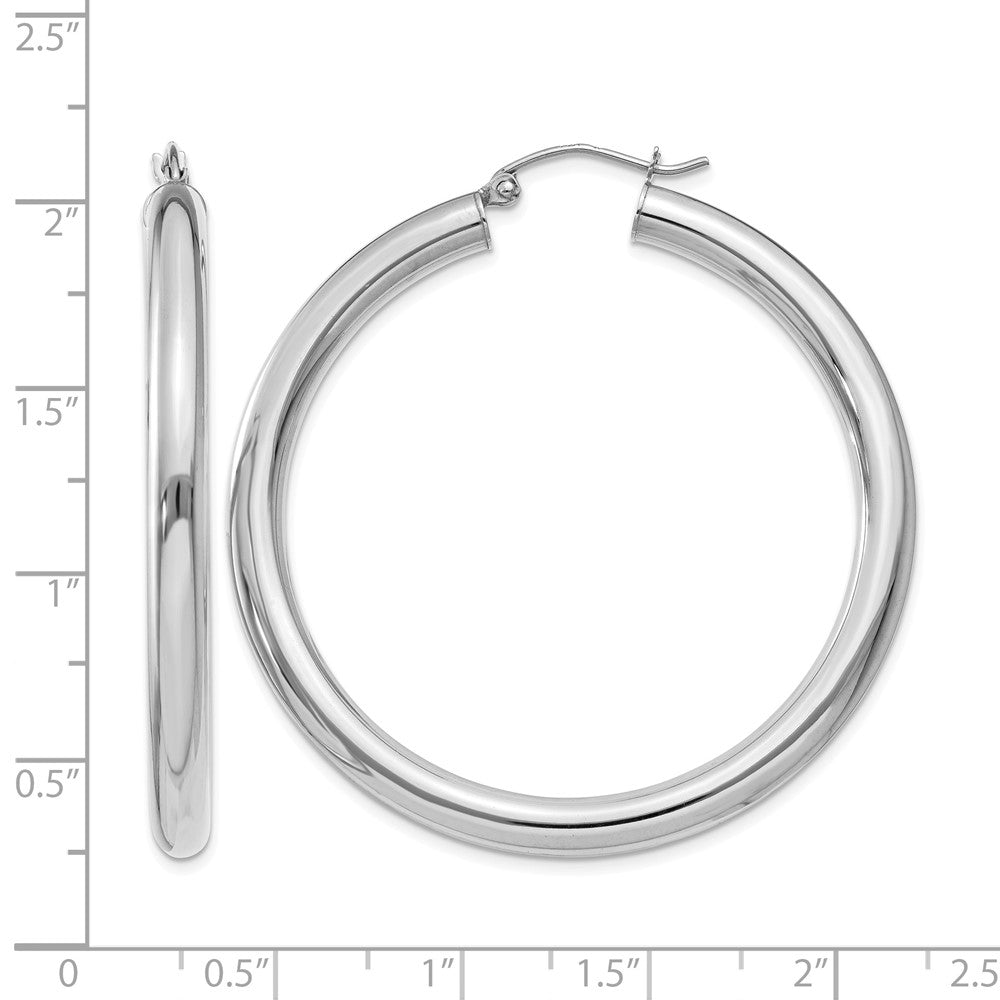14K White Gold Polished 4mm Tube Hoop Earrings