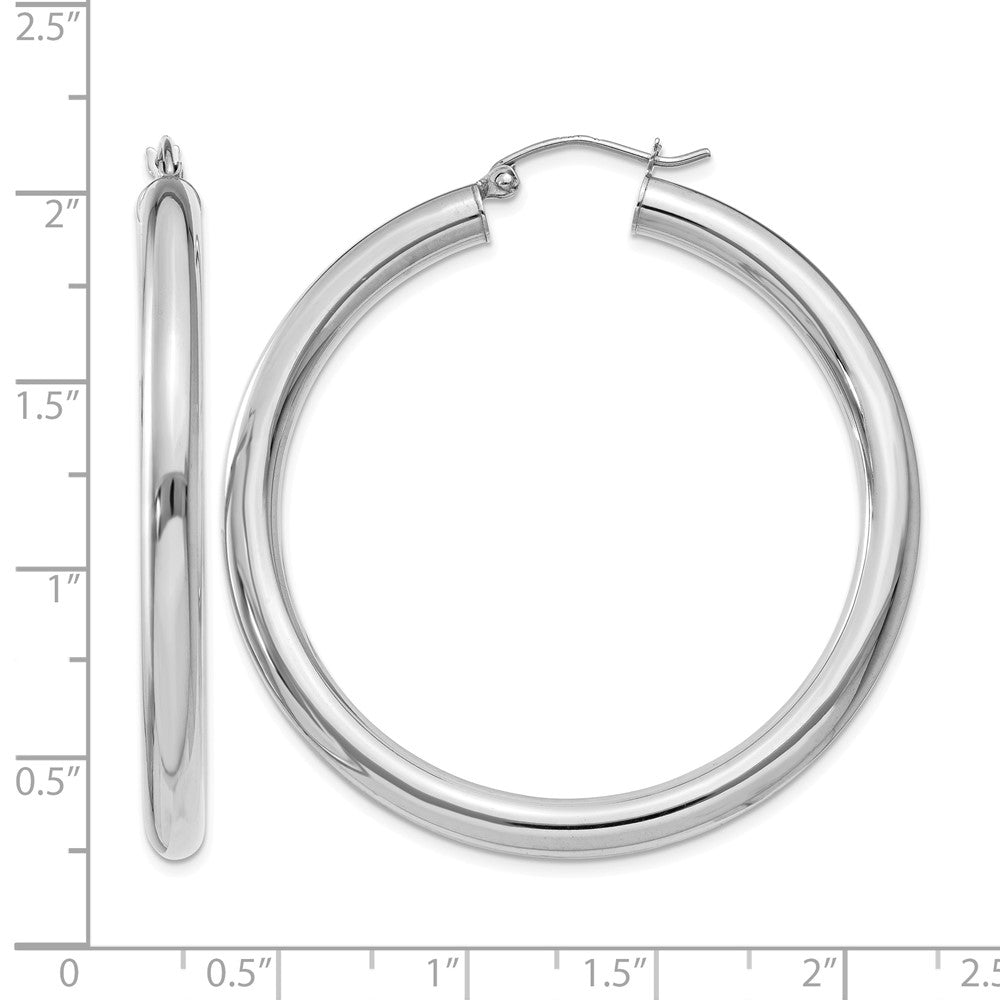 14K White Gold Polished 4mm Lightweight Tube Hoop Earrings