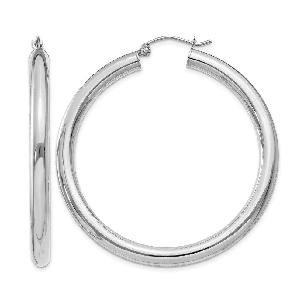 14K White Gold Polished 4mm Lightweight Tube Hoop Earrings