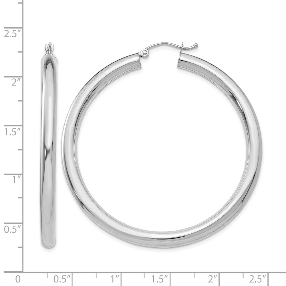 10k White Gold 4mm x 50mm Tube Hoop Earrings