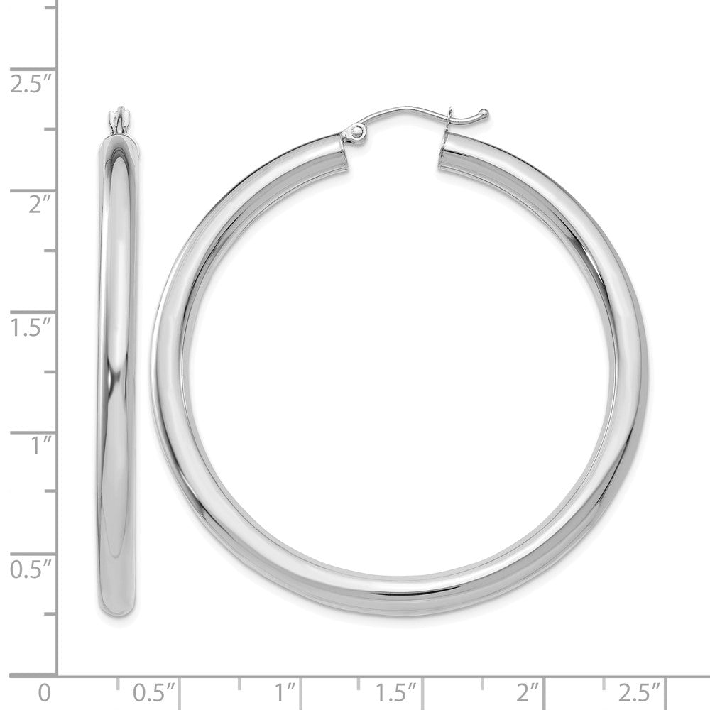14K White Gold Polished 4mm Lightweight Tube Hoop Earrings
