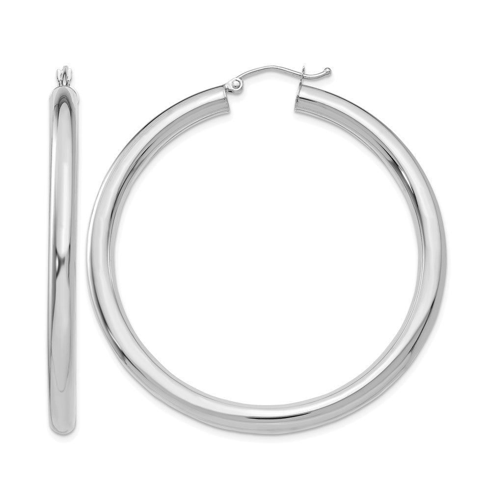 14K White Gold Polished 4mm Lightweight Tube Hoop Earrings