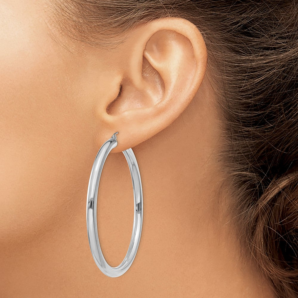 10k White Gold 4mm x 55mm Tube Hoop Earrings