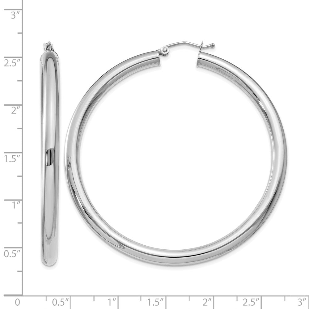 10k White Gold 4mm x 55mm Tube Hoop Earrings