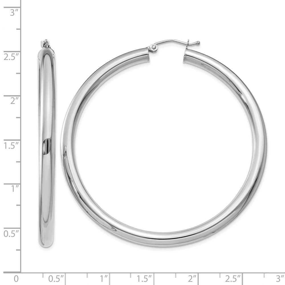 14K White Gold Polished 4mm Lightweight Tube Hoop Earrings