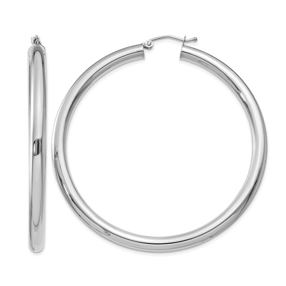 14K White Gold Polished 4mm Lightweight Tube Hoop Earrings