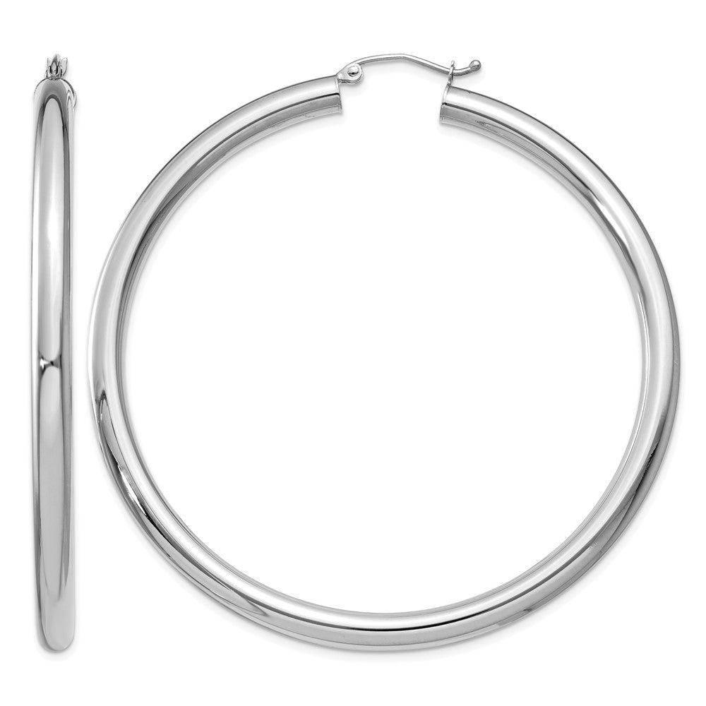 14K White Gold Polished 4mm Tube Hoop Earrings