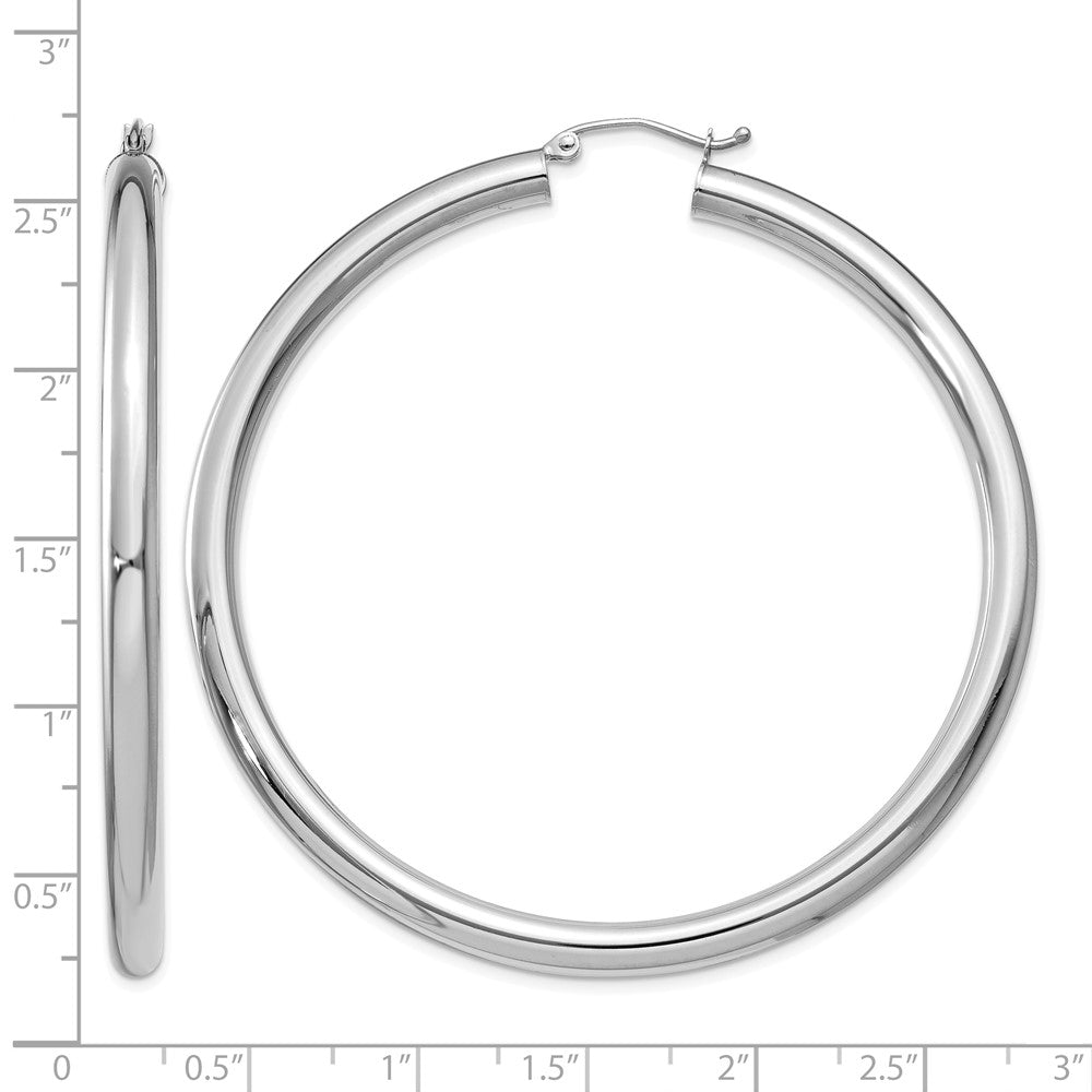 14K White Gold Polished 4mm Lightweight Tube Hoop Earrings