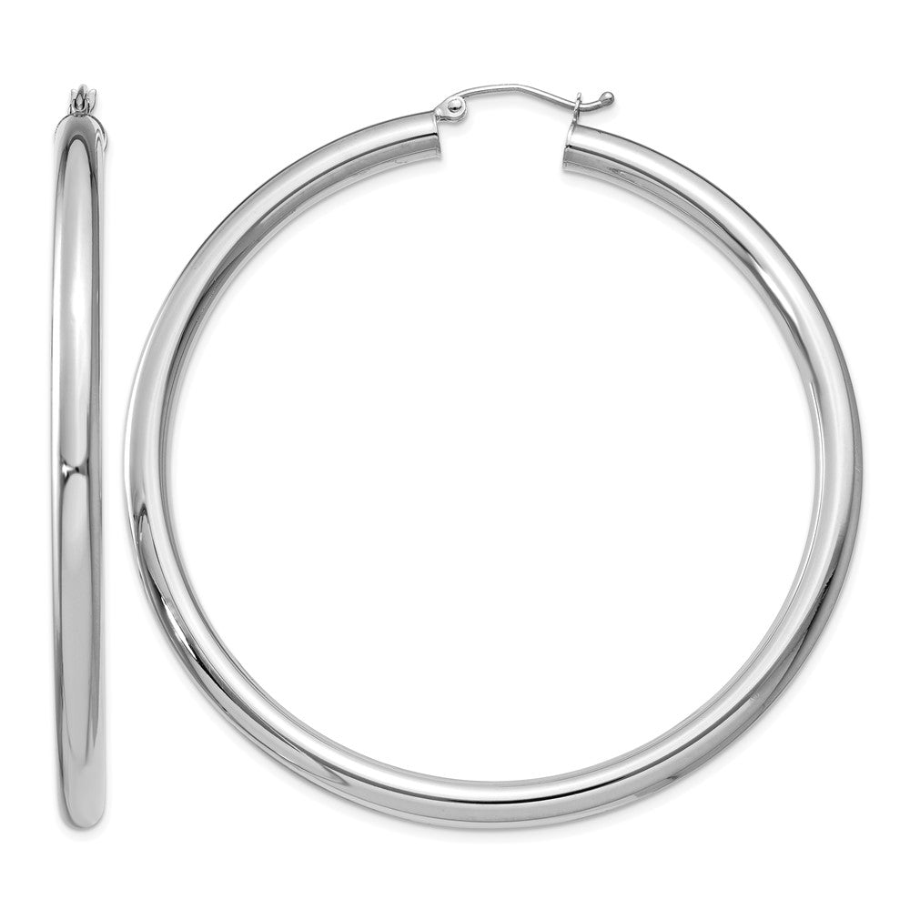 14K White Gold Polished 4mm Lightweight Tube Hoop Earrings