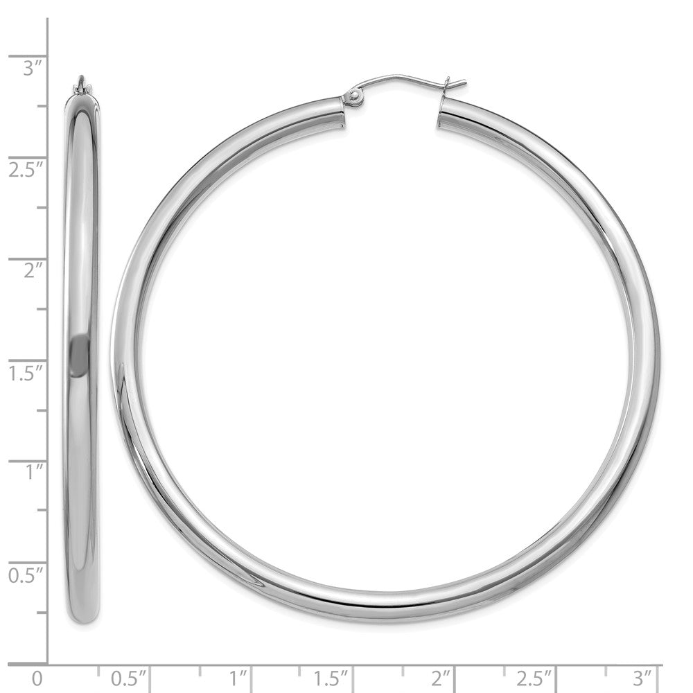 10k White Gold 4mm x 65mm Tube Hoop Earrings