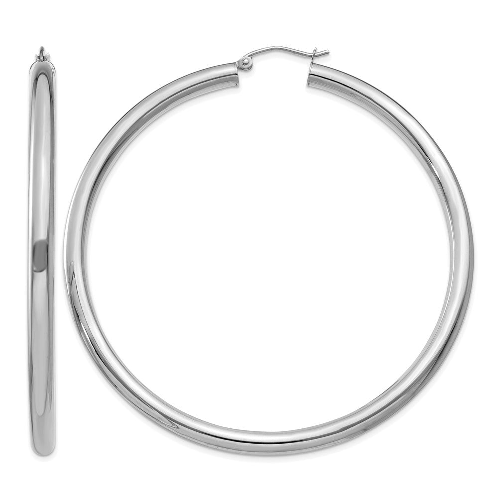 10k White Gold 4mm x 65mm Tube Hoop Earrings