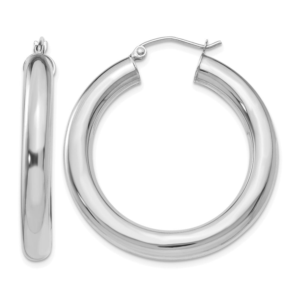 14k White Gold Polished 5mm Tube Hoop Earrings