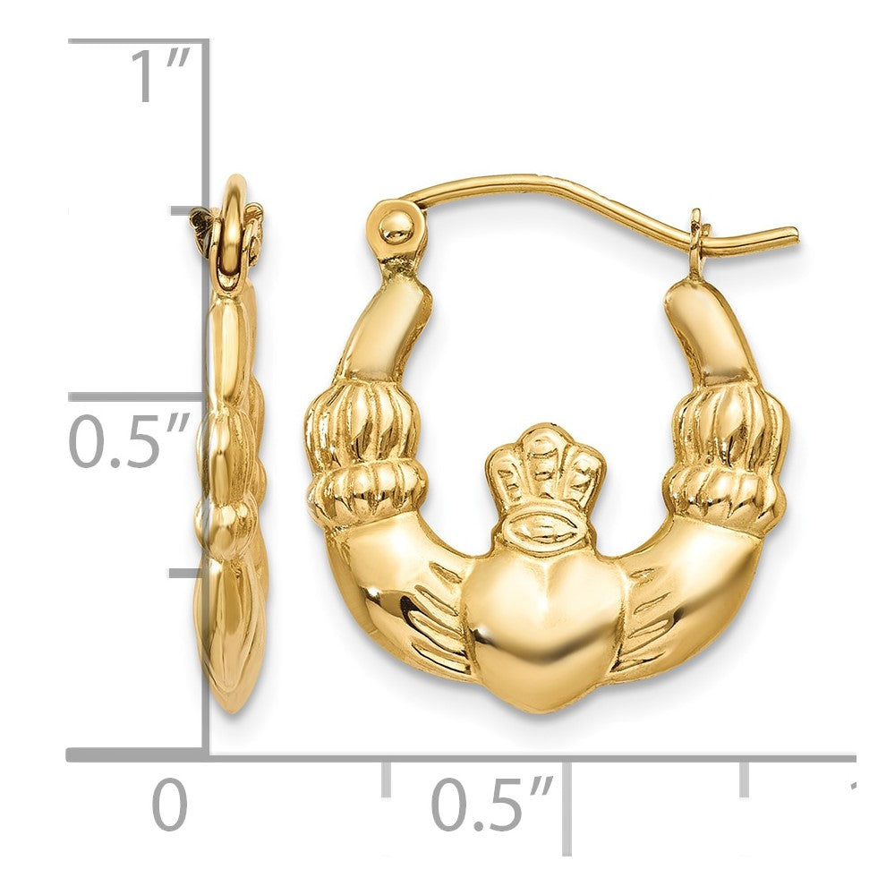 14k Polished Claddagh Hoop Earrings