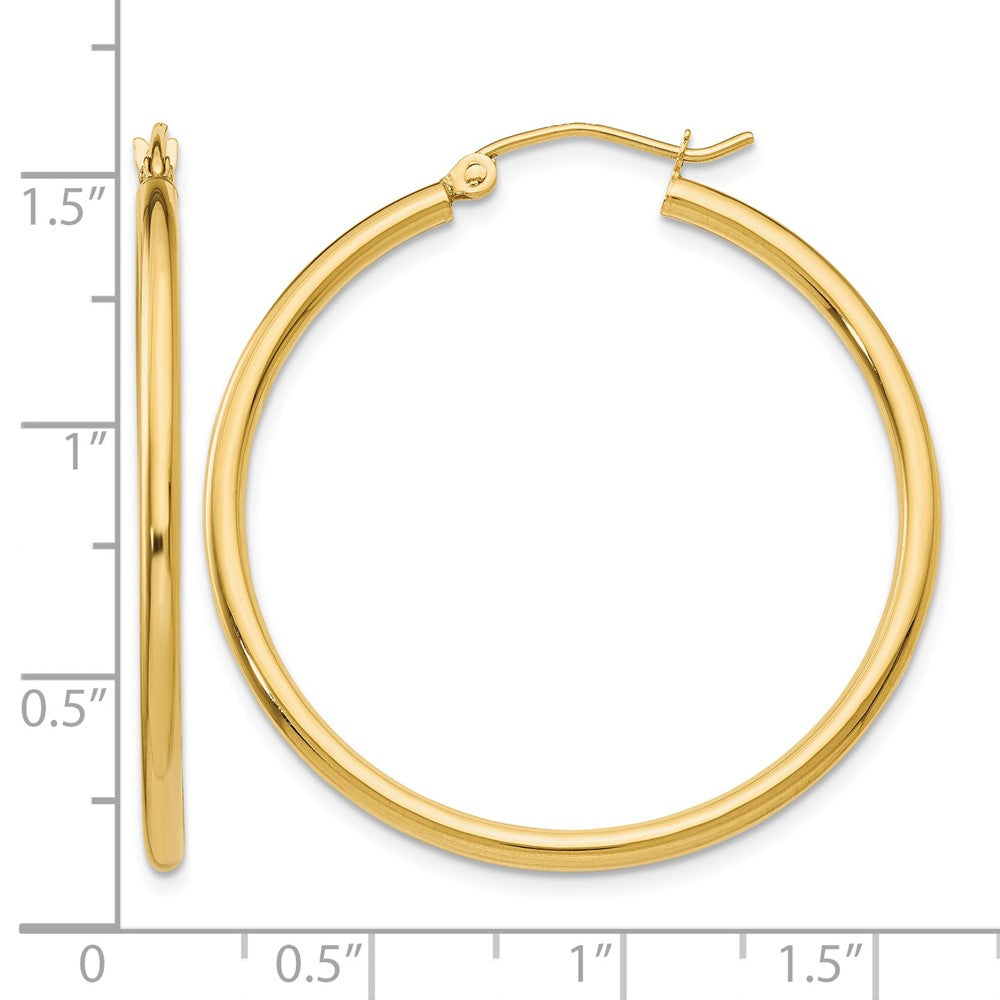 14k Polished 2x35mm Lightweight Tube Hoop Earrings