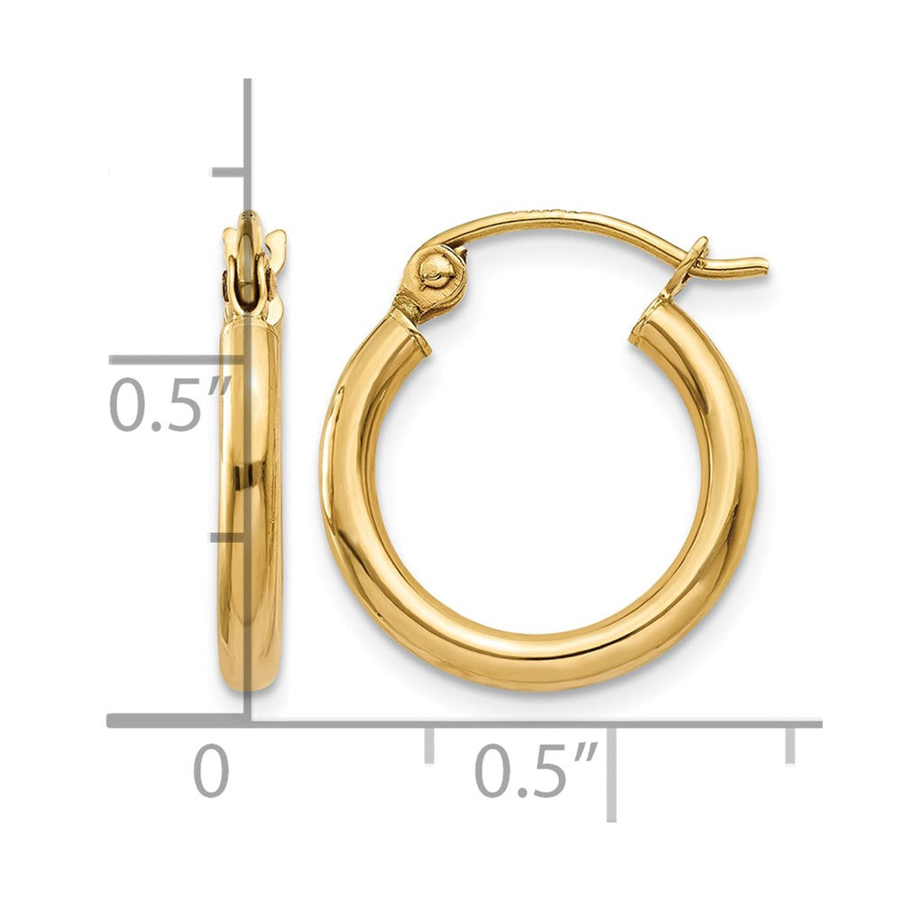 14k Polished 2x15mm Tube Hoop Earrings
