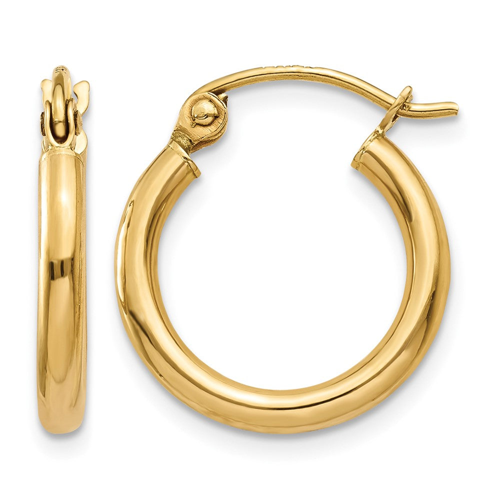 14k Polished 2x15mm Tube Hoop Earrings