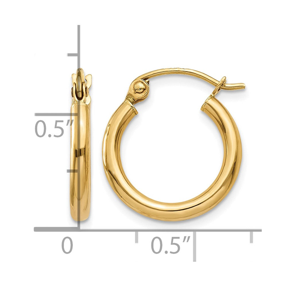 14k Polished 2x15mm Lightweight Tube Hoop Earrings