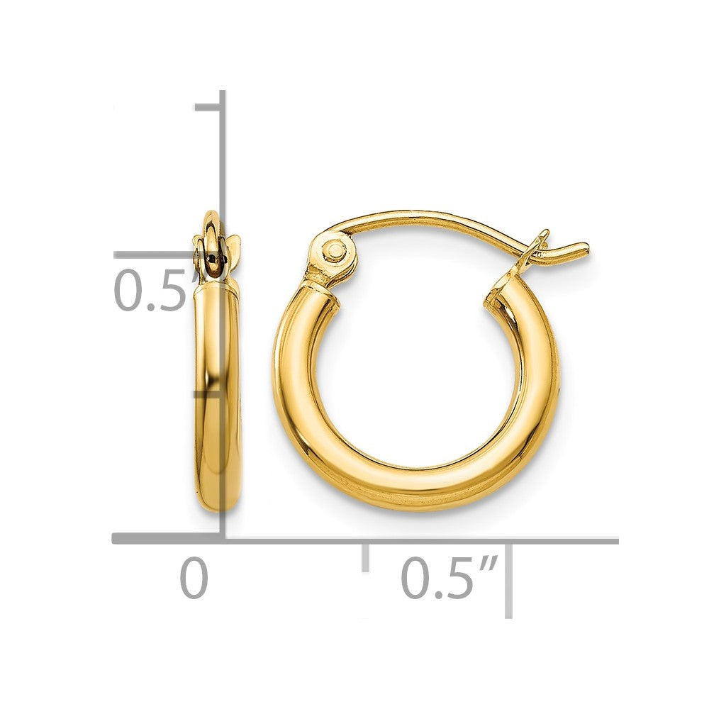 14k Polished 2x12mm Lightweight Tube Hoop Earrings