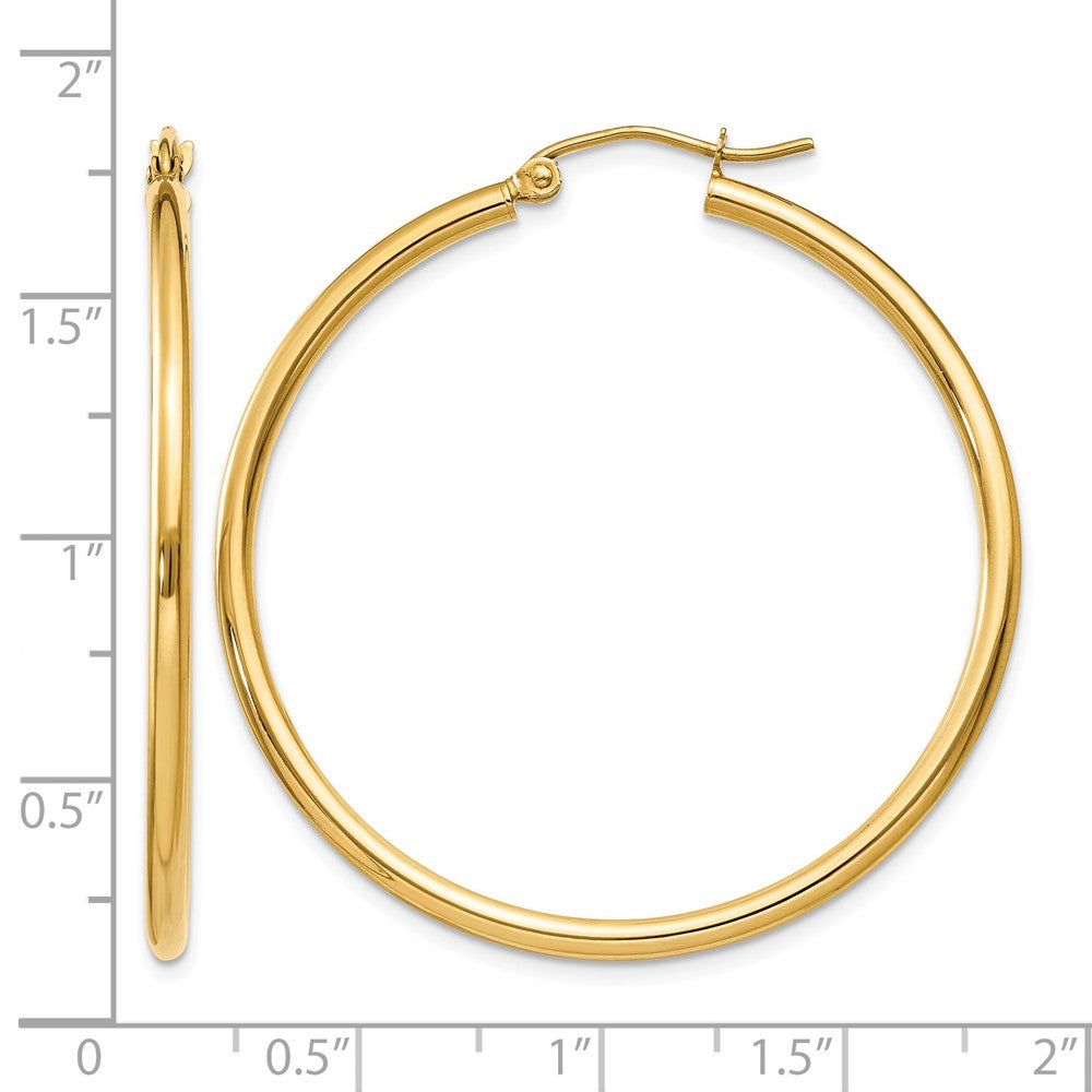 14k Polished 2x40mm Lightweight Tube Hoop Earrings