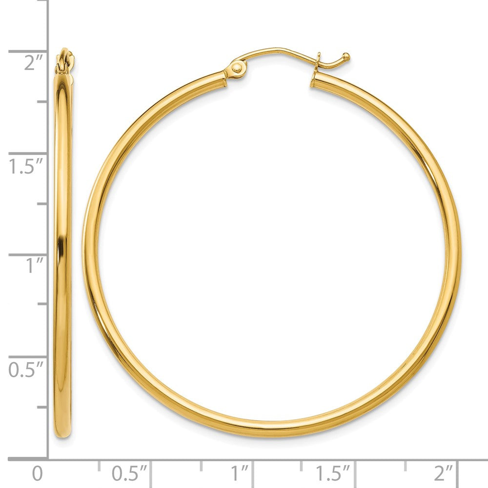 14k Polished 2x45mm Lightweight Tube Hoop Earrings
