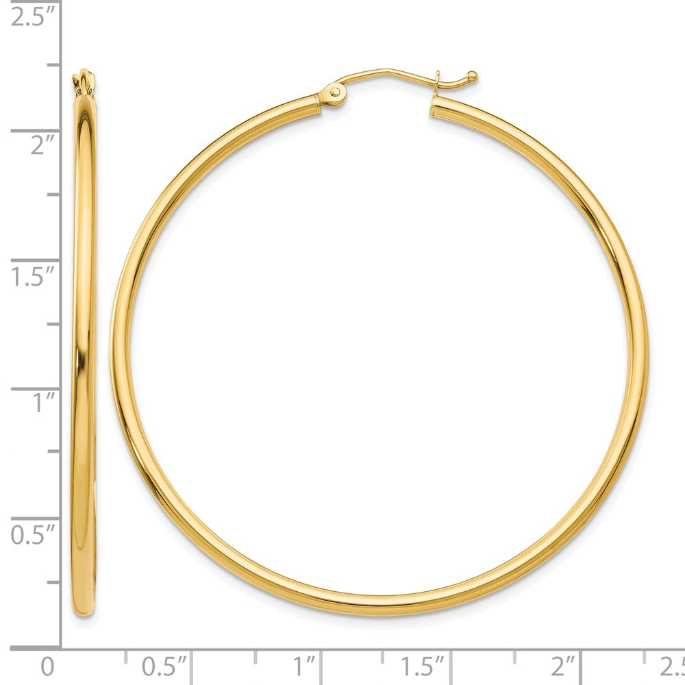 14k Polished 2x50mm Lightweight Tube Hoop Earrings