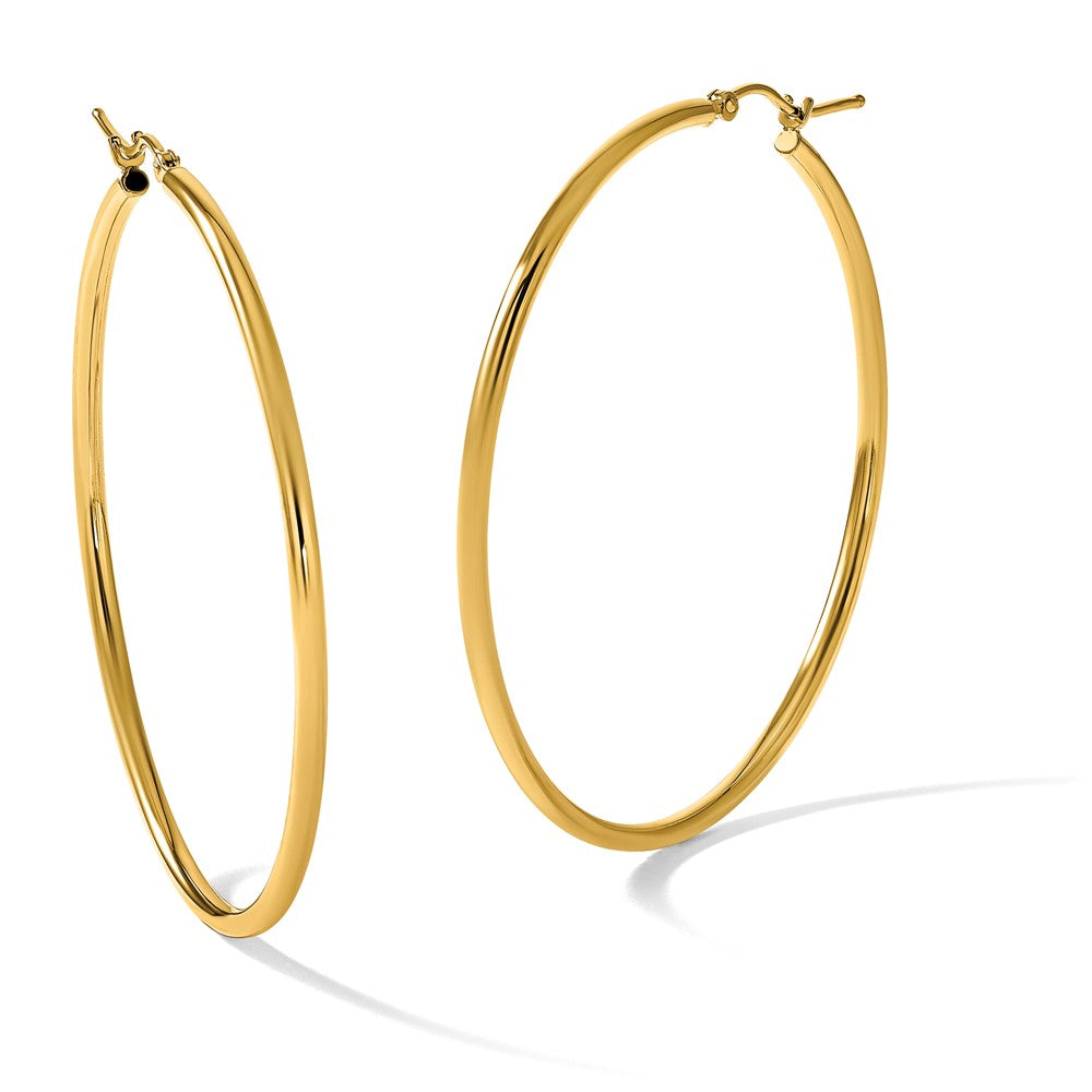 14k Polished 2x50mm Lightweight Tube Hoop Earrings