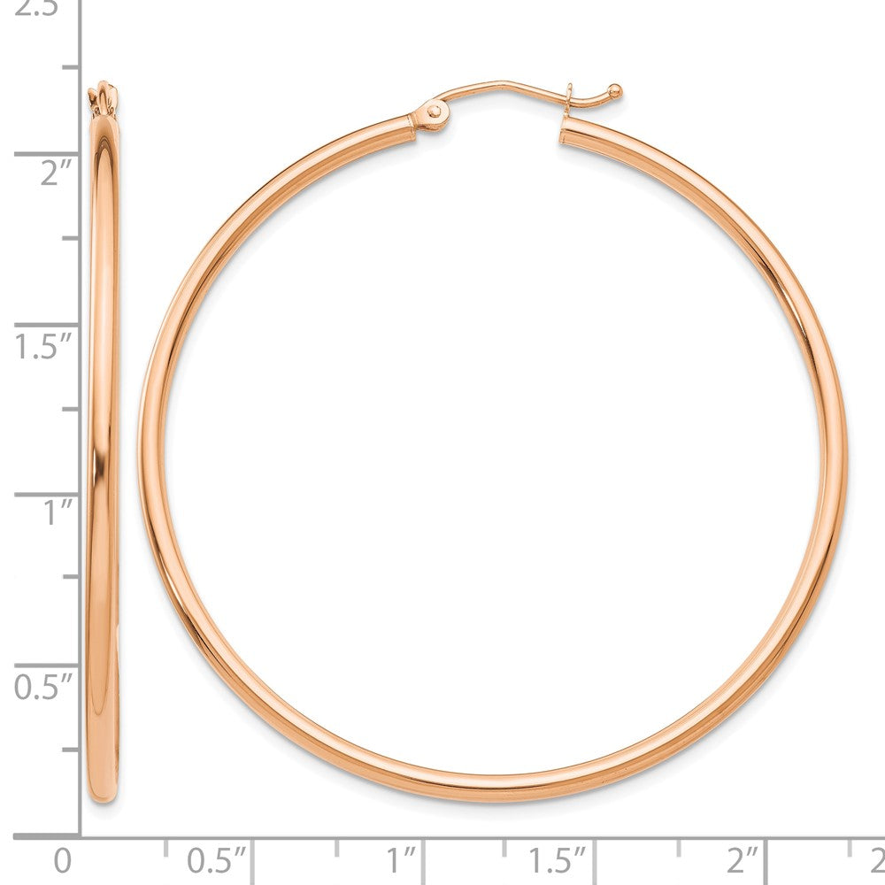14K Rose Gold Polished 2mm Lightweight Tube Hoop Earrings