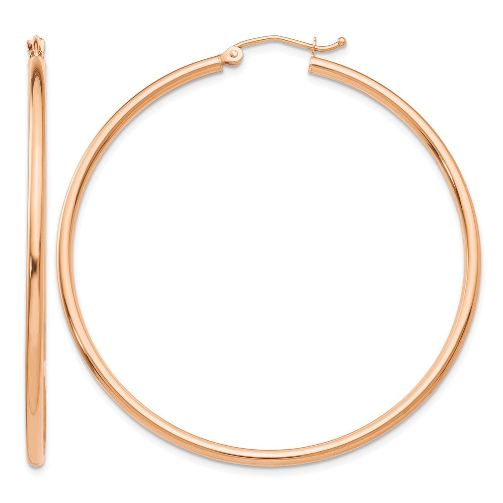 14K Rose Gold Polished 2mm Lightweight Tube Hoop Earrings