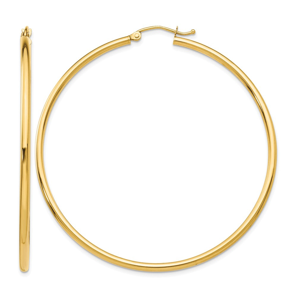 14k Polished 2x55mm Tube Hoop Earrings