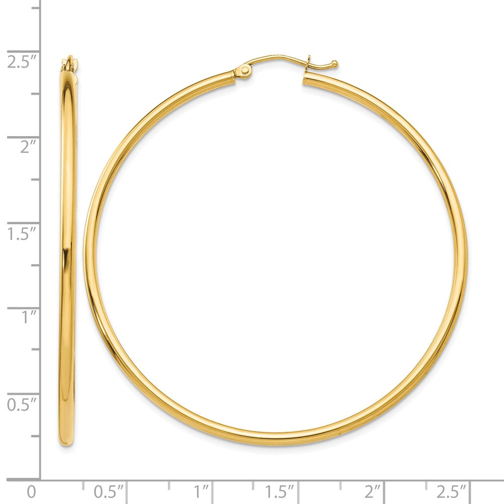 14k Polished 2x55mm Lightweight Tube Hoop Earrings