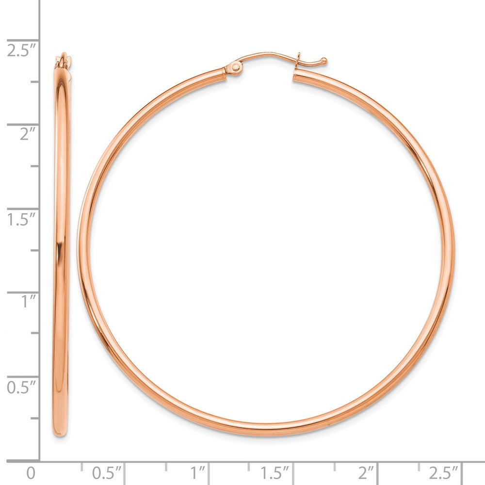 14k Rose Gold Polished 2x55mm Lightweight Tube Hoop Earrings