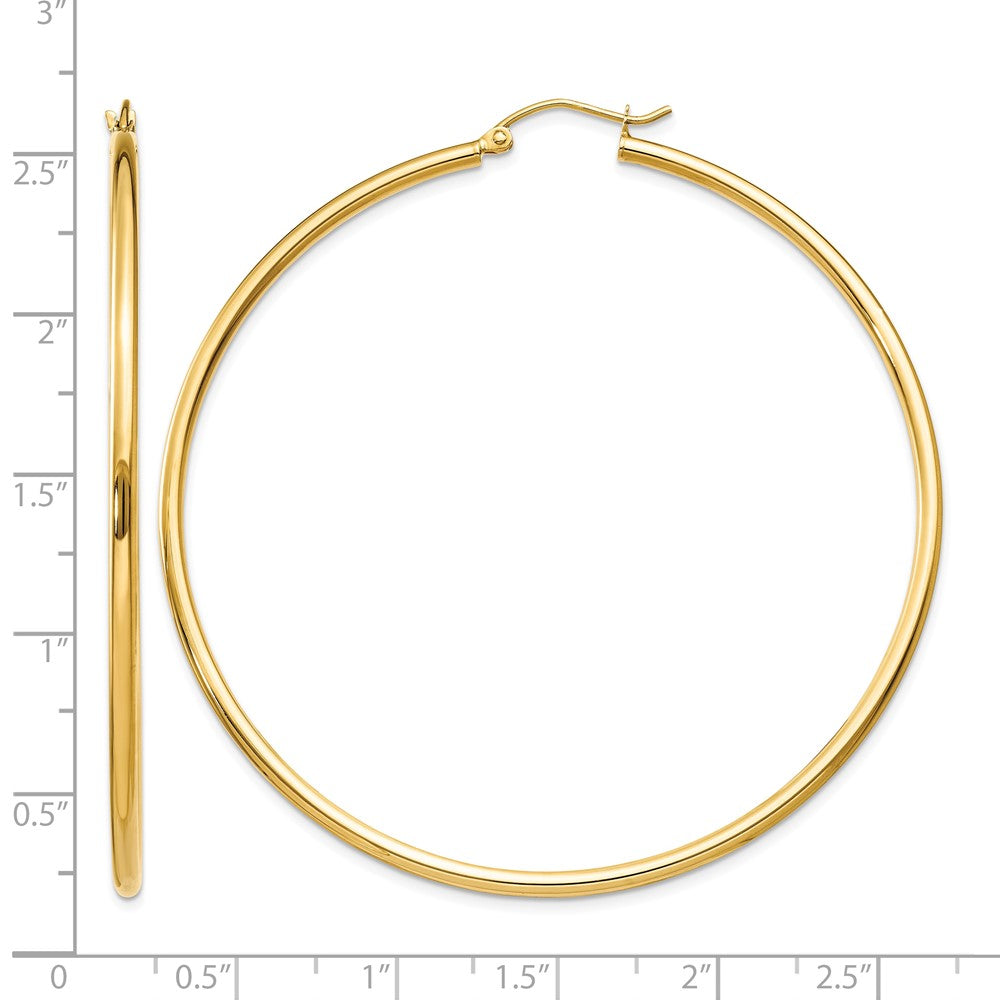 14k Polished 2x60mm Lightweight Tube Hoop Earrings