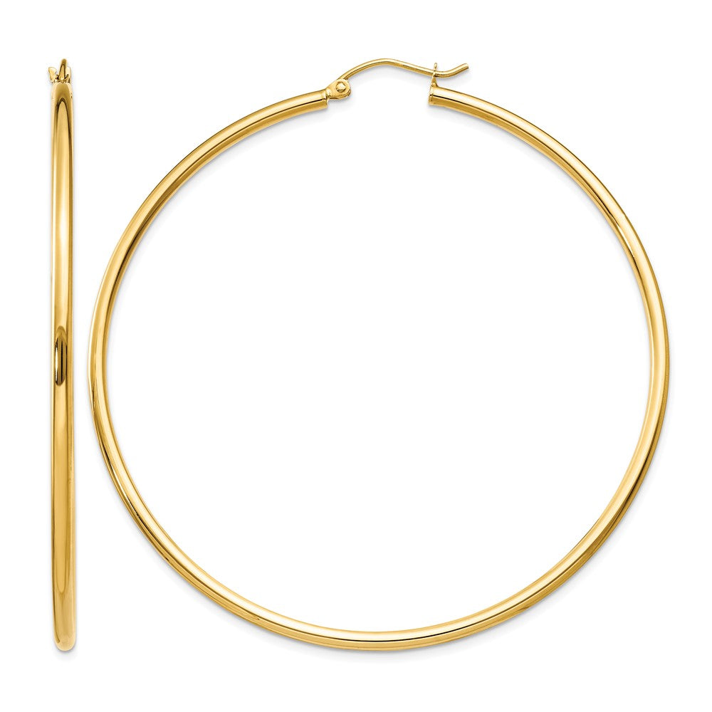 14k Polished 2x60mm Lightweight Tube Hoop Earrings