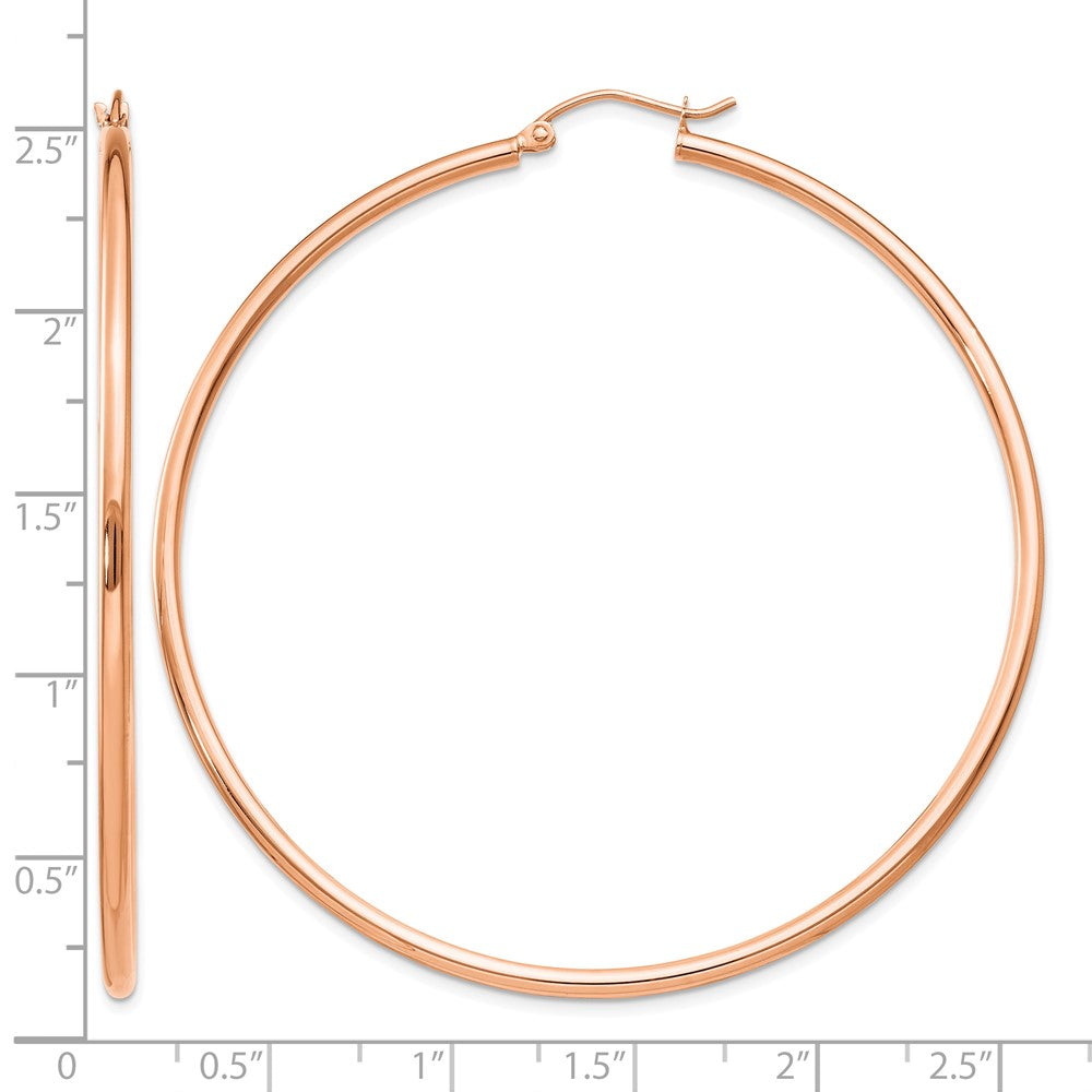 14k Rose Gold Polished 2x60mm Lightweight Tube Hoop Earrings