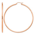 14k Rose Gold Polished 2x60mm Lightweight Tube Hoop Earrings
