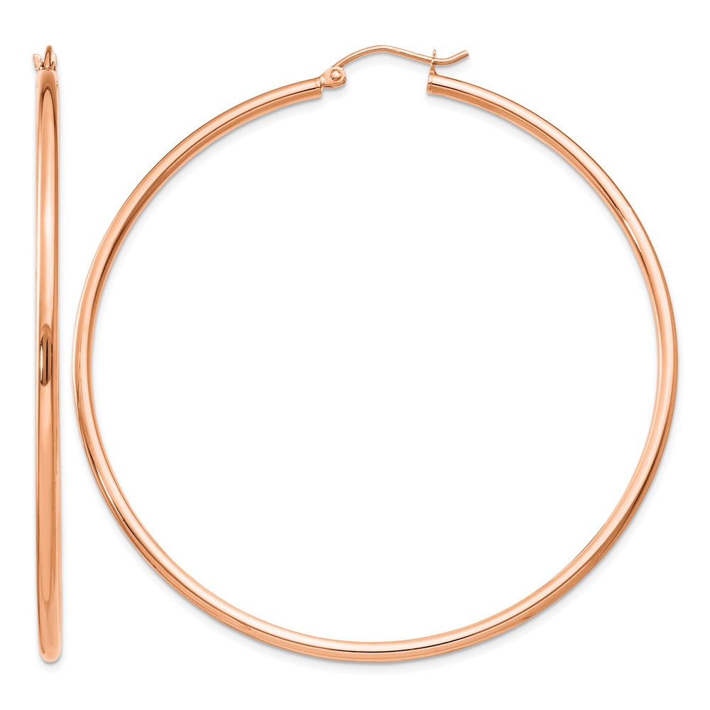 14k Rose Gold Polished 2x60mm Lightweight Tube Hoop Earrings
