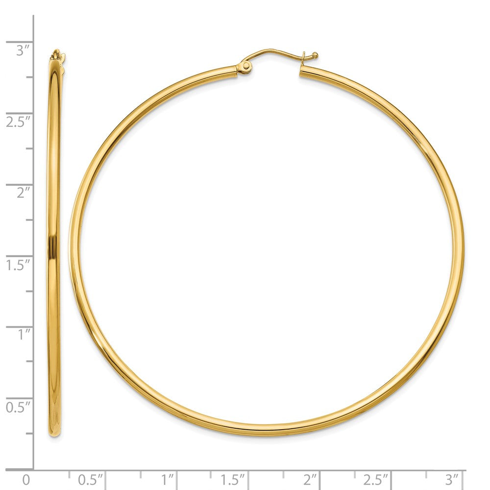 14k Polished 2x65mm Lightweight Tube Hoop Earrings