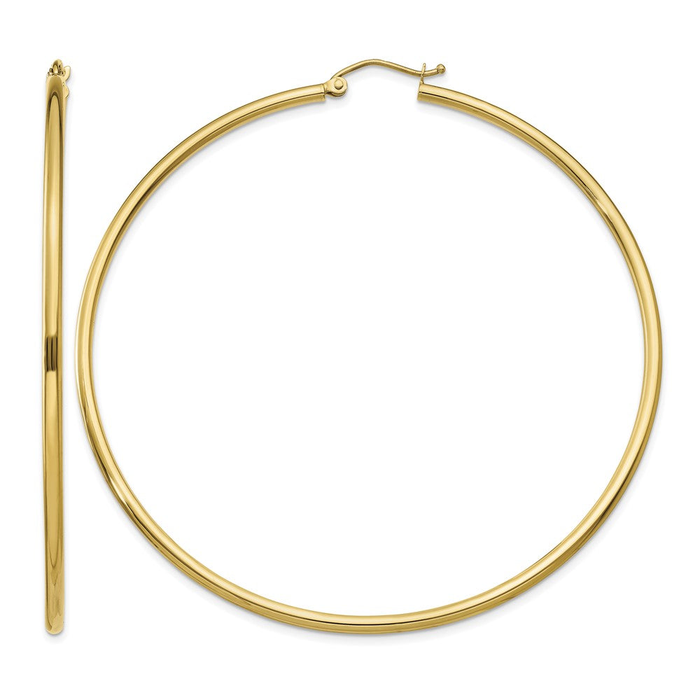14k Polished 2x65mm Lightweight Tube Hoop Earrings