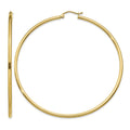 14k Polished 2x65mm Lightweight Tube Hoop Earrings