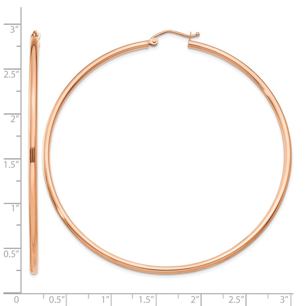 14k Rose Gold Polished 2x65mm Lightweight Tube Hoop Earrings
